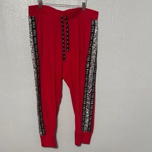 Victoria's Secret PINK Bling Skinny Joggers Red Silver Sequin Sweatpants Y2K XL